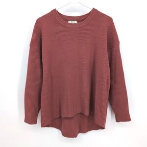 Madewell Sweater Red 100% Merino‎ Wool Ribbed Knit High Low Pullover Medium